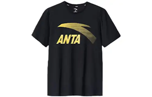 ANTA T Shirts Men's Black Crew Neck Moderate Straight Fit