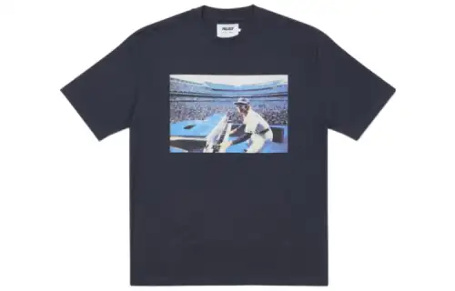 PALACE X Elton John joint model Dodger Stadium performance stage printed round neck short-sleeved T-shirt, same style for men and women, dark blue