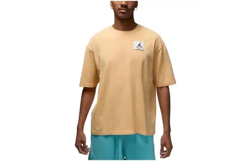 Jordan T Shirts Men's Earth Yellow Crew Neck Moderate Straight Fit