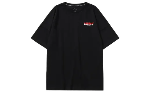Li Ning Sports Fashion Collection T Shirts Unisex Black Crew Neck Moderate Straight Fit