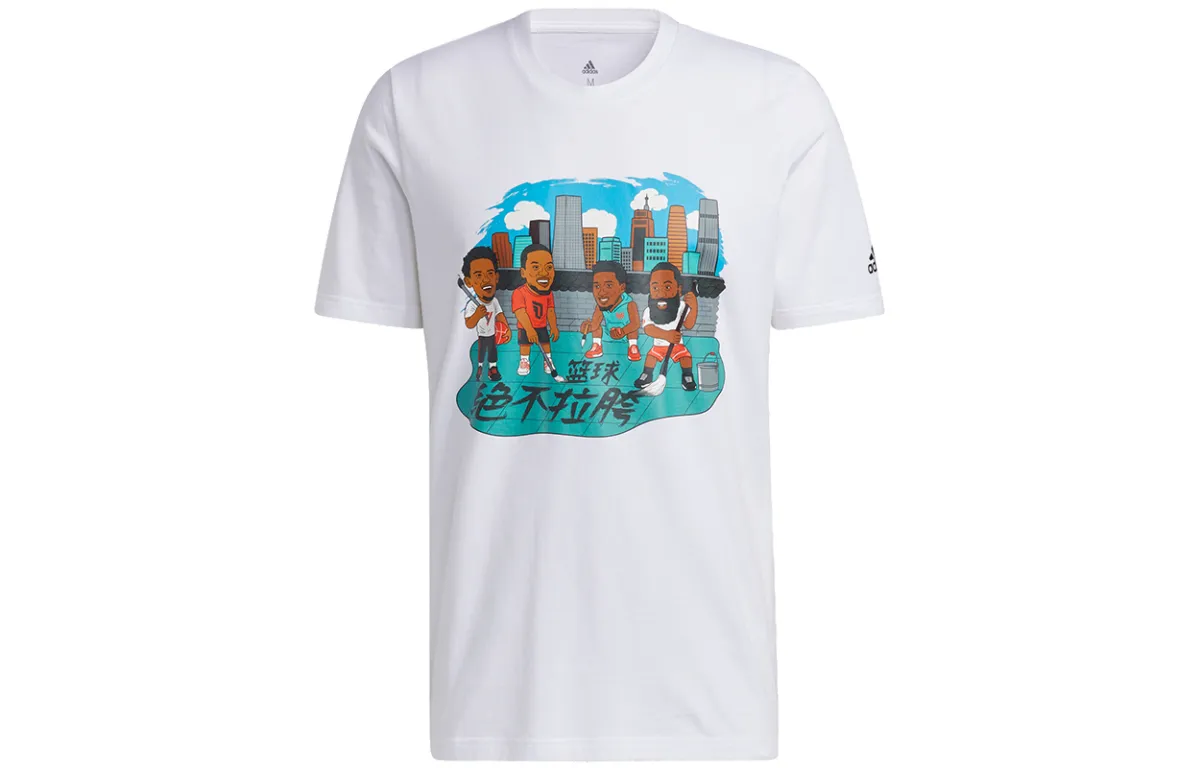 Adidas T-Shirts Men's White Crew Neck Moderate Straight Fit