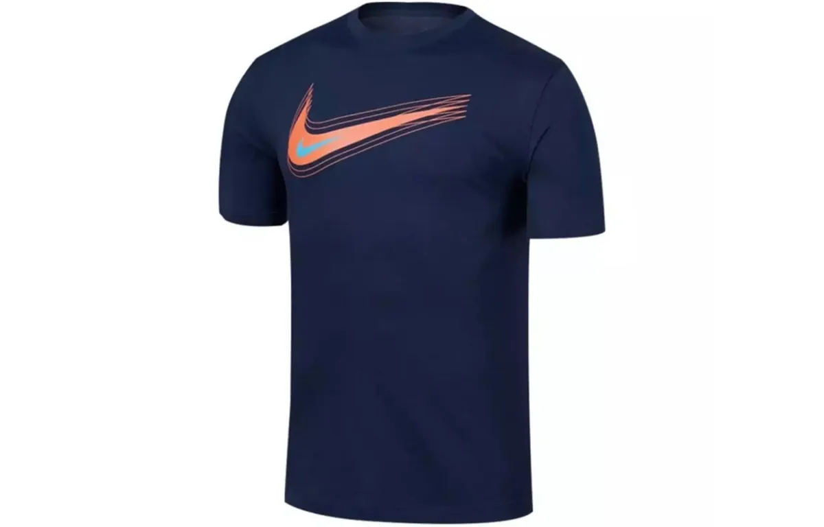 Nike T-Shirts Men's Navy Blue Crew Neck Moderate Straight Fit