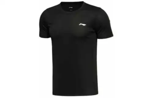 Li Ning T Shirts Men's Black Crew Neck Moderate Straight Fit