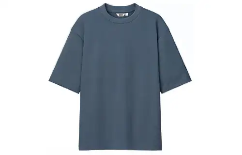 UNIQLO U Collection T Shirts Unisex Sea Blue Crew Neck Moderate Straight Fit