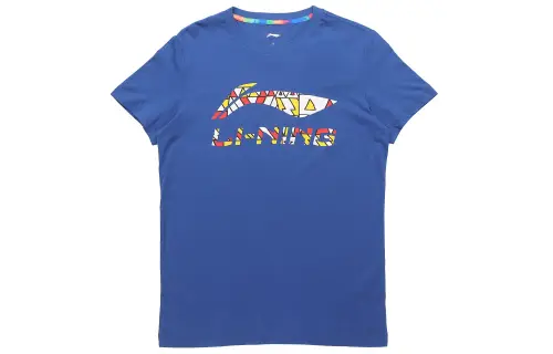 Li Ning T Shirts Men's Blue Crew Neck Moderate Straight Fit