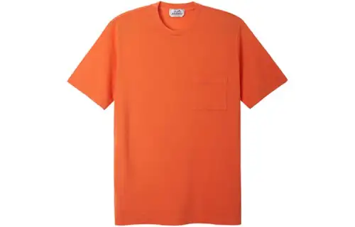 HERMES T Shirts Men's Orange Crew Neck Moderate Straight Fit