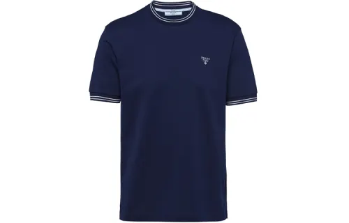 PRADA T Shirts Men's Dark Blue Crew Neck Moderate Straight Fit