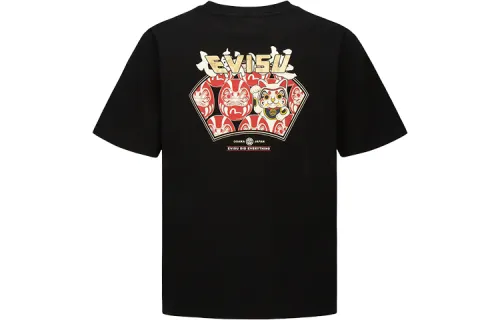 EVISU T Shirts Men's Black Crew Neck Moderate Straight Fit