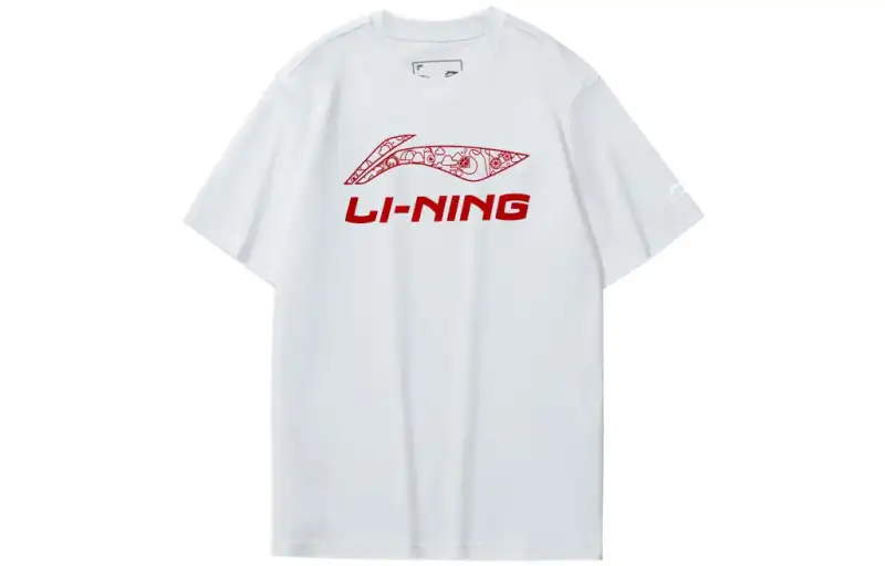 Li Ning Sports Fashion Collection T Shirts Unisex White Crew Neck Moderate Straight Fit