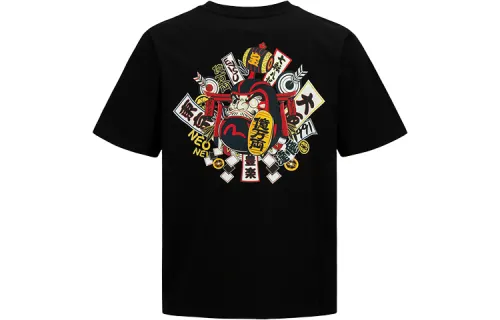 EVISU T Shirts Men's Black Crew Neck Moderate Straight Fit