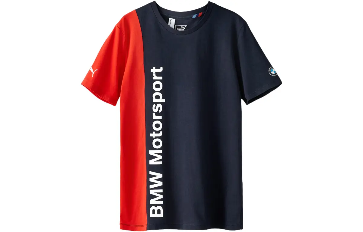 PUMA X BMW T-Shirts Men's Blue Crew Neck Moderate Straight Fit
