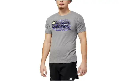 New Balance RBC Brooklyn Half T Shirts Men's Gray Crew Neck Moderate Straight Fit