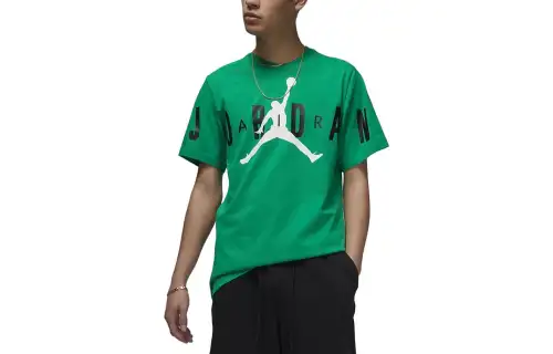 Jordan Air T Shirts Men's Emerald Green Crew Neck Moderate Straight Fit
