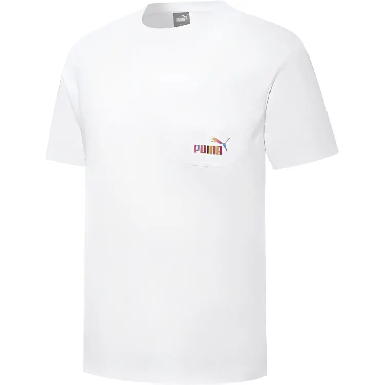 PUMA T-Shirts Unisex White Crew Neck Moderate Straight Fit