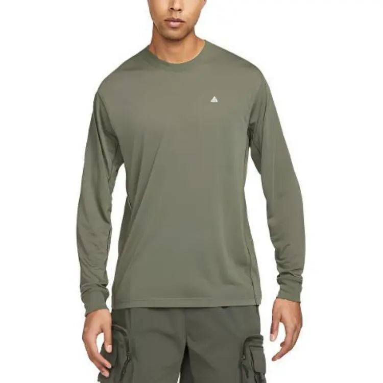 Nike T-Shirts Men's Olive Green Crew Neck Moderate Straight Fit