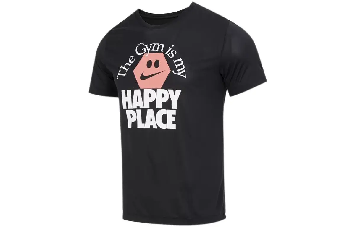 Nike T-Shirts Men's Black Crew Neck Moderate Straight Fit