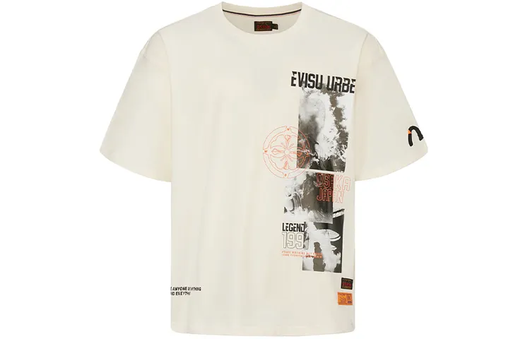 EVISU T Shirts Men's Ecru Crew Neck Moderate Straight Fit