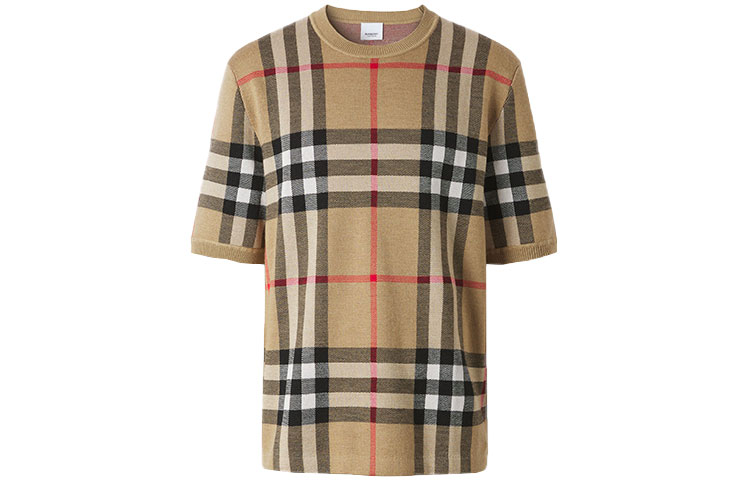 Burberry Burberry SS21 plaid jacquard short-sleeved T-shirt men's beige