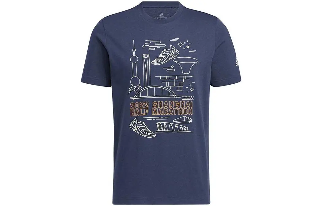 Adidas T-Shirts Men's Dark Blue Crew Neck Moderate Straight Fit
