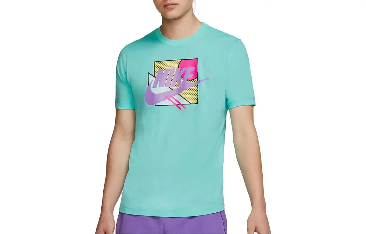Nike T-Shirts Men's Turquoise Crew Neck Moderate Straight Fit