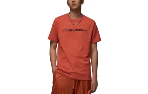 Jordan T Shirts Men's Orange Red Crew Neck Moderate Straight Fit