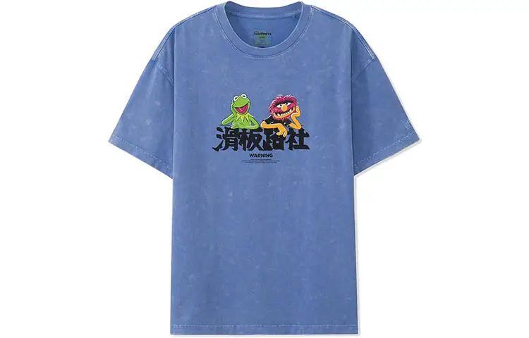 Li Ning X Disney T Shirts Men's Blue Crew Neck Moderate Straight Fit