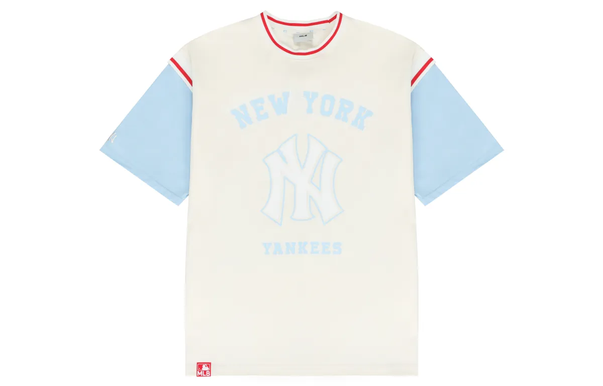 MLB T-Shirts Unisex Cream Crew Neck Moderate Straight Fit