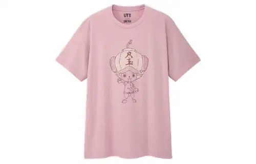 UNIQLO T Shirts Unisex Pink Crew Neck Moderate Straight Fit