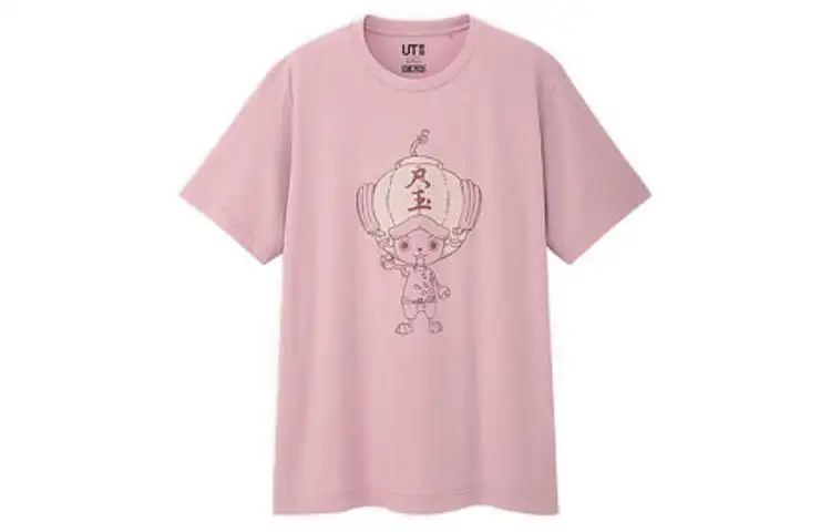 UNIQLO T Shirts Unisex Pink Crew Neck Moderate Straight Fit