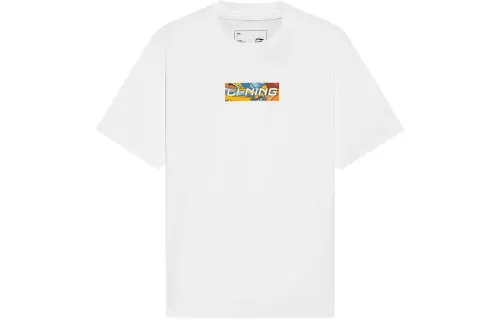 Li Ning Sports Fashion Collection T Shirts Unisex Standard White Crew Neck Moderate Straight Fit
