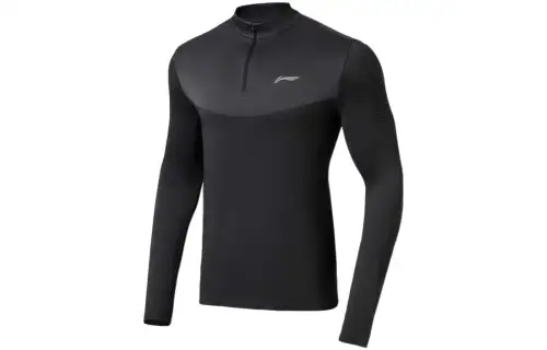 Li Ning Running Collection T Shirts Men's Black Stand Collar Moderate Straight Fit
