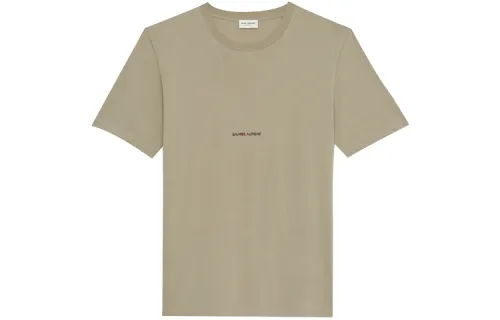 SAINT LAURENT T Shirts Men's Khaki Crew Neck Moderate Straight Fit