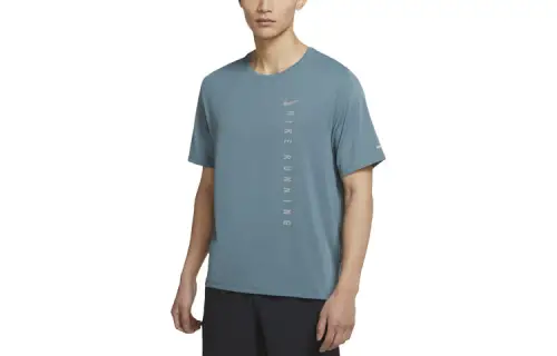 Nike MILER T Shirts Men's Green Crew Neck Moderate Straight Fit