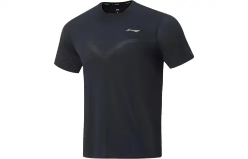 Li Ning Running Collection T Shirts Men's Black Crew Neck Moderate Straight Fit