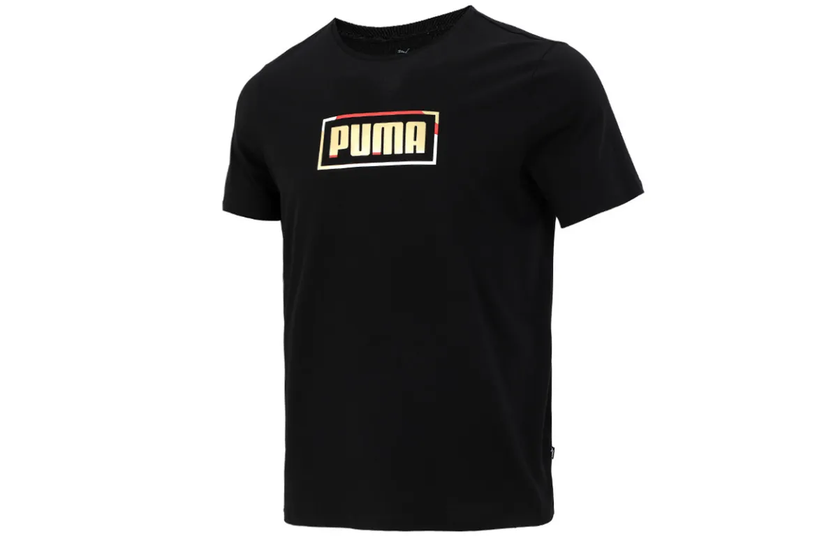 PUMA Contrasting T-Shirts Men's Black Crew Neck Moderate Straight Fit
