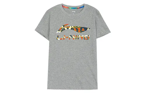 Li Ning T Shirts Men's Gray Crew Neck Moderate Straight Fit
