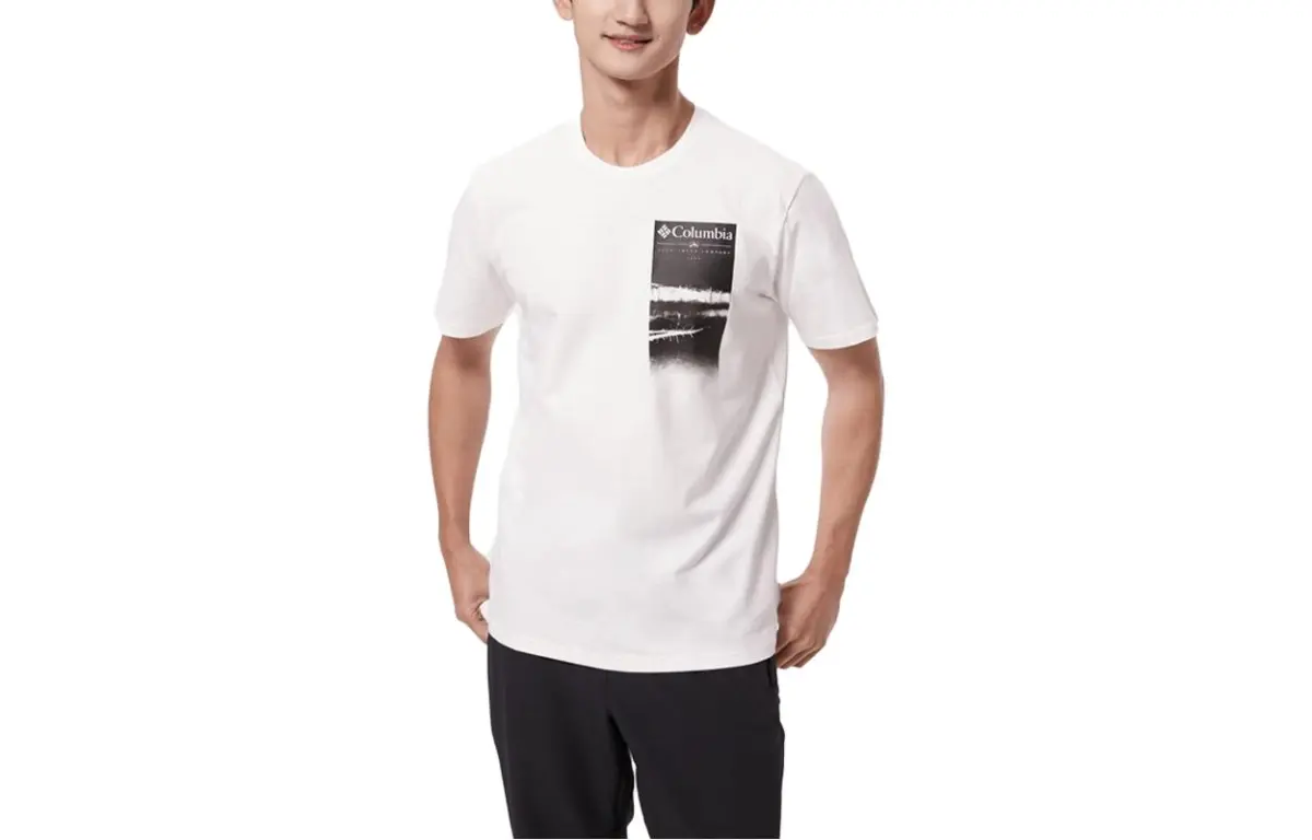 Columbia T-Shirts Men's White Crew Neck Moderate Straight Fit