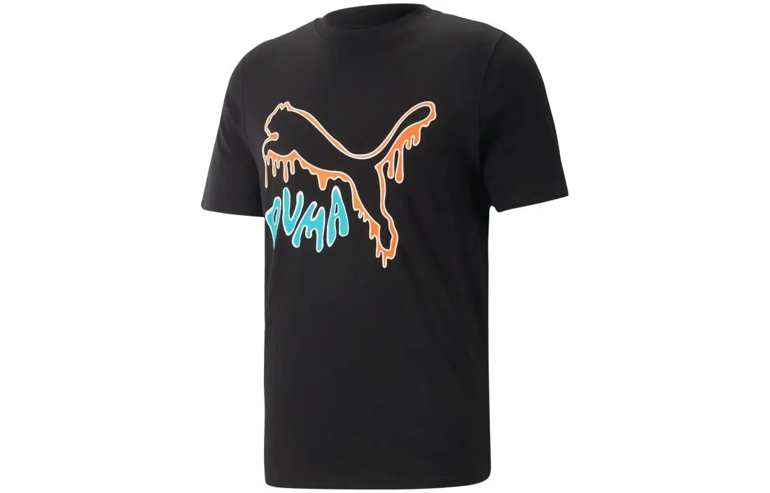 PUMA T-Shirts Men's Black Crew Neck Moderate Straight Fit