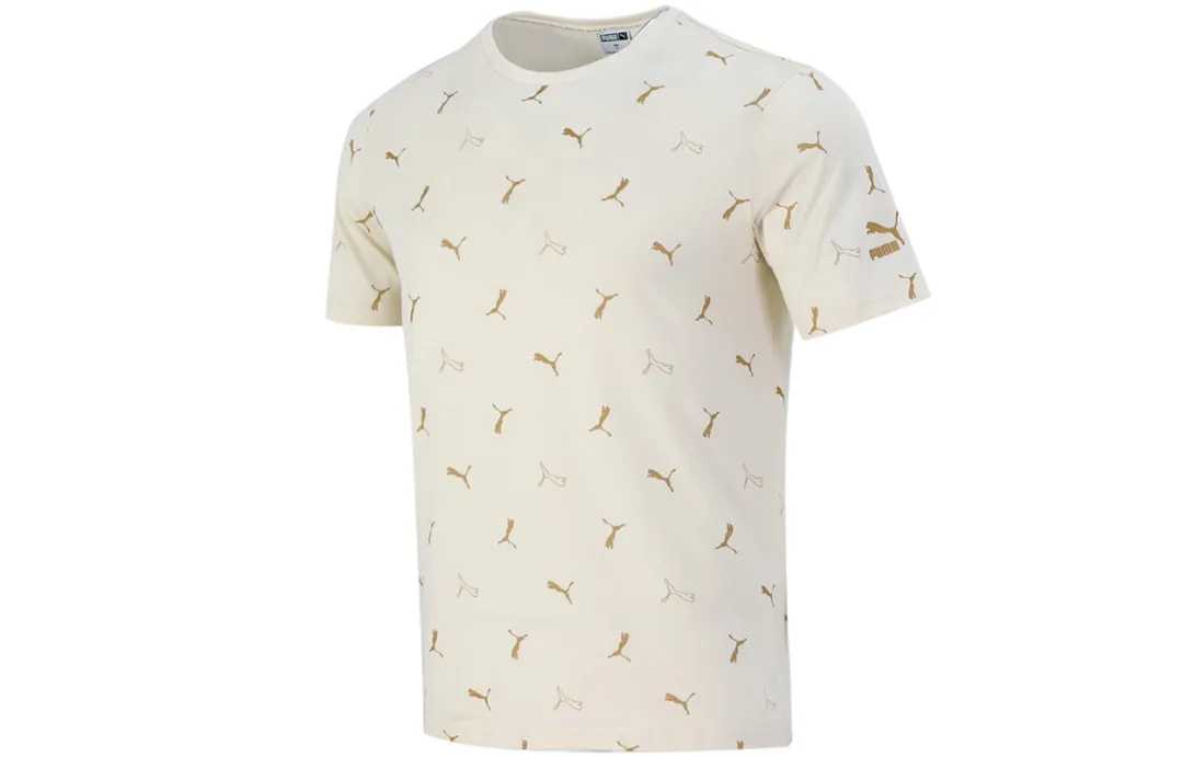 PUMA T Shirts Men's Ecru Crew Neck Moderate Straight Fit