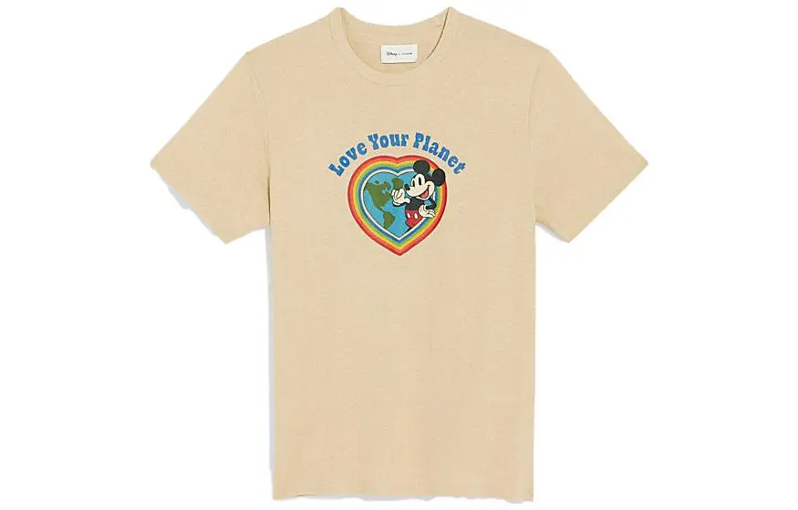 COACH X Disney T-Shirts Unisex Beige Crew Neck Moderate Straight Fit