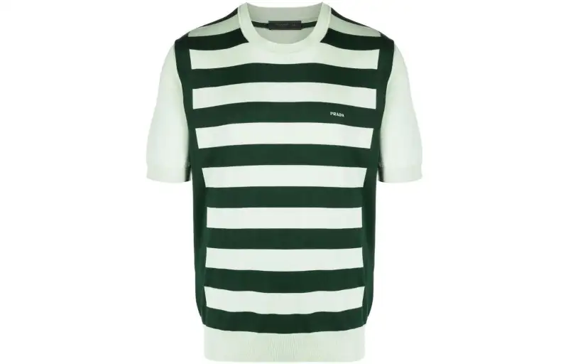 PRADA T Shirts Men's Green Crew Neck Moderate Straight Fit