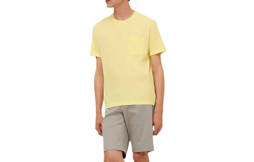 HERMES T Shirts Men's Yellow Crew Neck Moderate Straight Fit