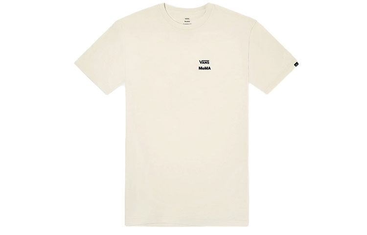 Vans X MoMA TELL A FRIEND T Shirts Unisex White Crew Neck Moderate Straight Fit