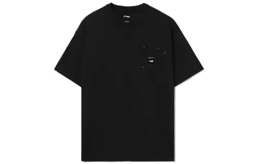 Li Ning Skateboard T Shirts Men's Black Crew Neck Moderate Straight Fit