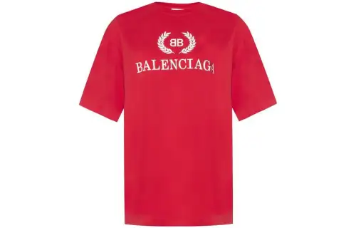 Balenciaga T Shirts Men's Red Crew Neck Moderate Straight Fit