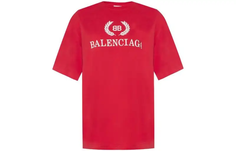 Balenciaga T Shirts Men's Red Crew Neck Moderate Straight Fit