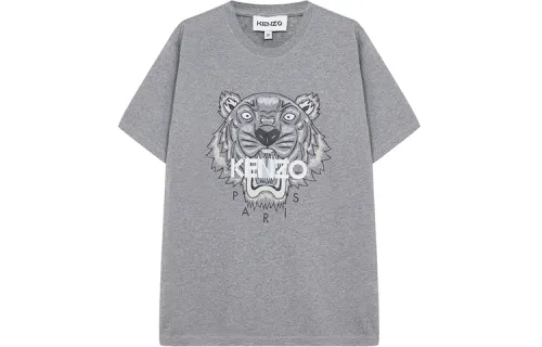 KENZO Classic Tiger Head T Shirts Men's Gray Crew Neck Moderate Straight Fit