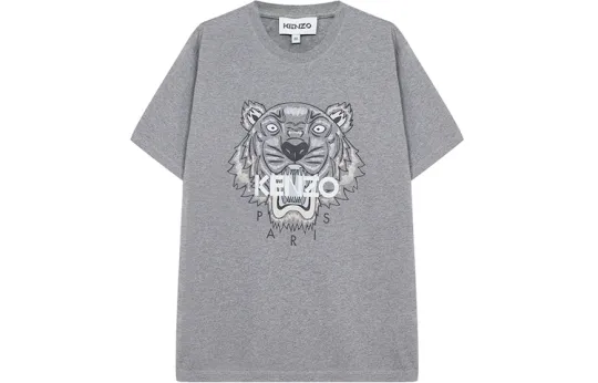 KENZO Classic Tiger Head T Shirts Men's Gray Crew Neck Moderate Straight Fit