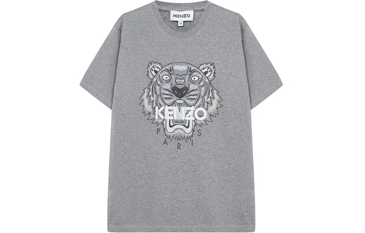 KENZO Classic Tiger Head T Shirts Men's Gray Crew Neck Moderate Straight Fit