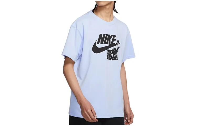 Nike T-Shirts Men's Light Blue Crew Neck Moderate Straight Fit